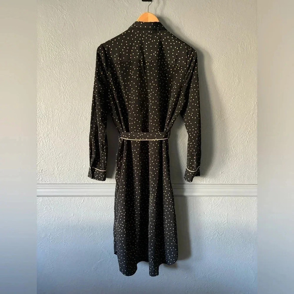 WhoWhatWear | gold & black polka dot | tie waist | button down | midi | dress M - Picture 5 of 10